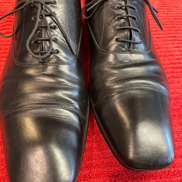 Prada Mens Leather Cap Toe Oxford Upper & Out Soles Lace Up Black Made In Italy - Picture 11 of 16